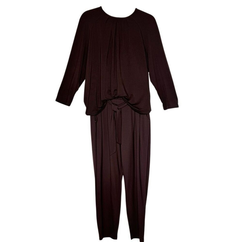 NEW Garnet Hill Two Piece Pant/Top Set Raisin Jersey Leisure Casual Career Sz M